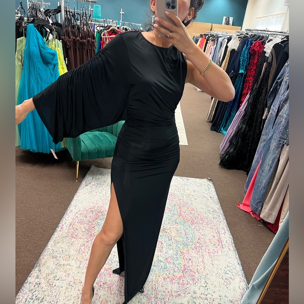 BCBGMaxAzria Black Asymmetrical One Shoulder Cocktail Dress - Picture 2 of 9